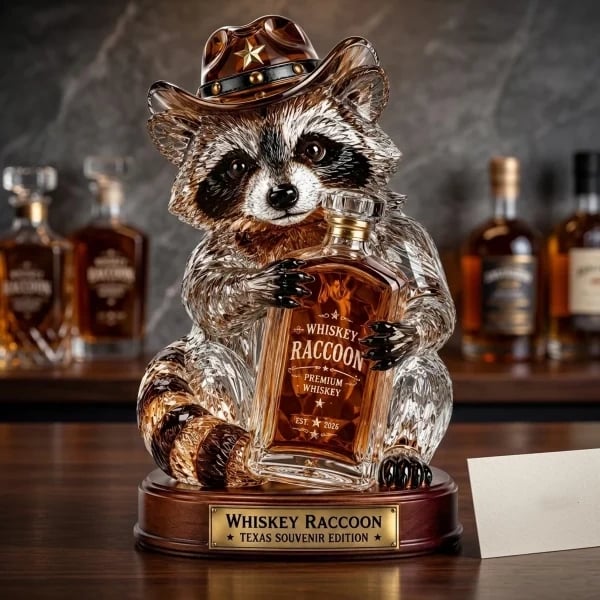π¦ Wild West Whiskey Raccoon Crystal Statue