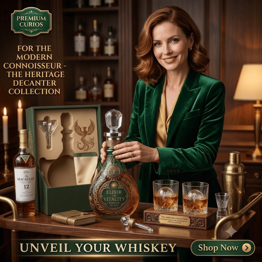 🌳 The Heritage Collection – “Fountain of Life” Luxury Decanter and Whiskey Glass Set with Vintage-Style Carvings
