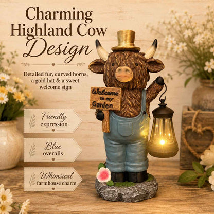 🔥50% OFF TODAY🔥 Highland Cow Garden Lantern Statue 🐮✨ Rustic Farmhouse Outdoor Decor for Garden, Porch, Patio & Yard
