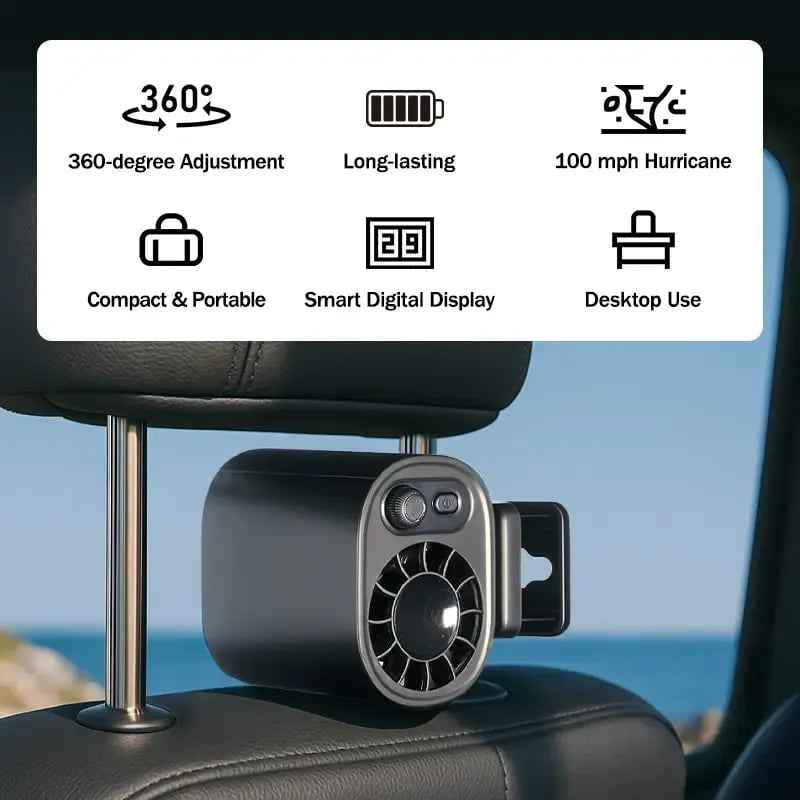 ❄️ Car Clip-On Fan with LED Display – Stay Cool Anywhere You Drive