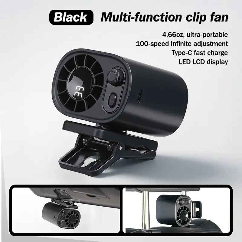 ❄️ Car Clip-On Fan with LED Display – Stay Cool Anywhere You Drive