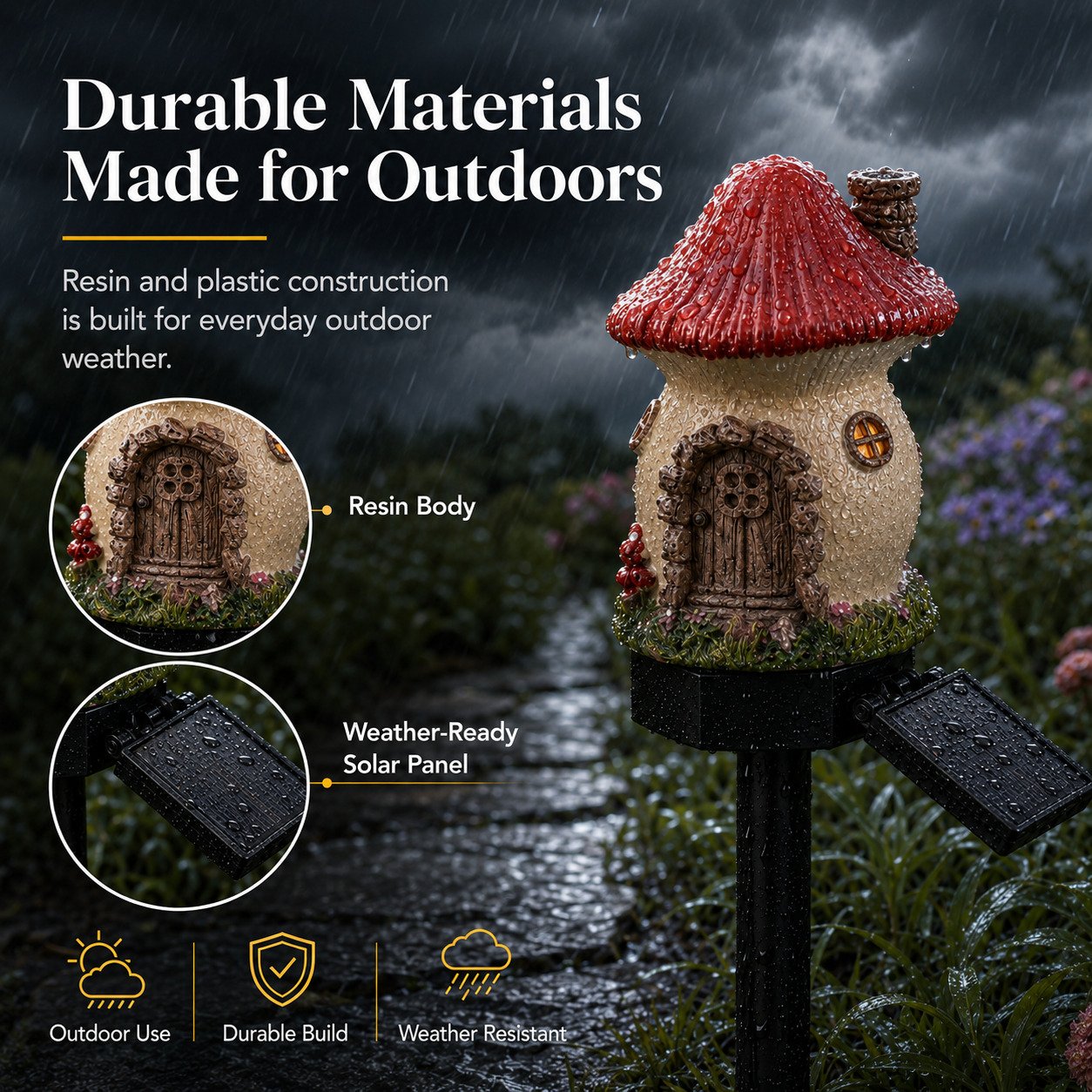 ✨ Solar Mushroom Cottage Garden Light – Warm Fairy-Tale Glow for Flower Beds