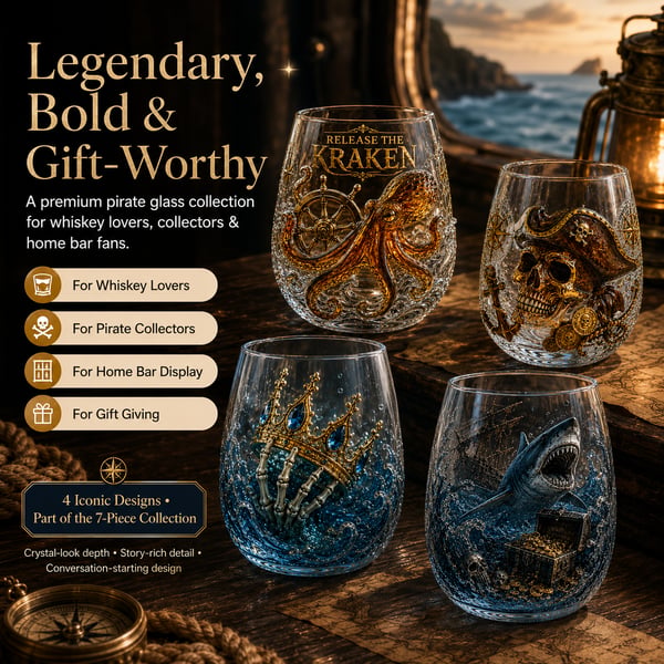 🌊 7-Piece Legendary Ocean Treasure Crystal Set for Whiskey Lovers & Home Bar Collectors ⚓✨