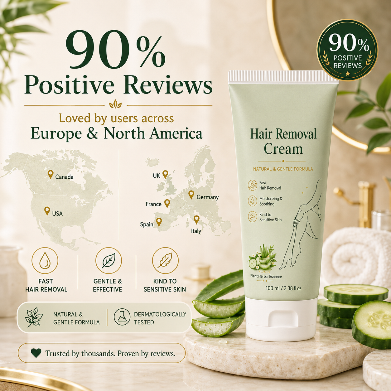 Ahlwo Painless Depilatory Cream – No Razor Bumps, No Harsh Odor