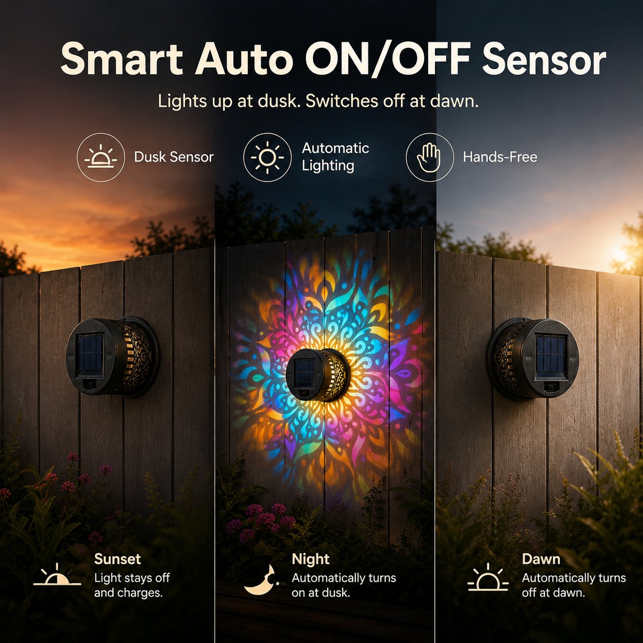 🌈 Mandala Solar Wall Lamp – Magical Patio Night Ambience✨
