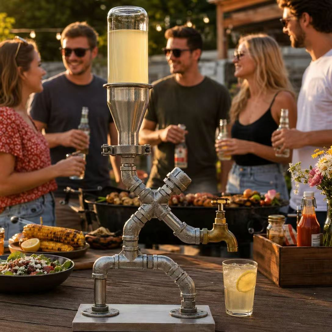 Industrial Pipe Gravity Drink Dispenser | Home Bar Conversation Piece