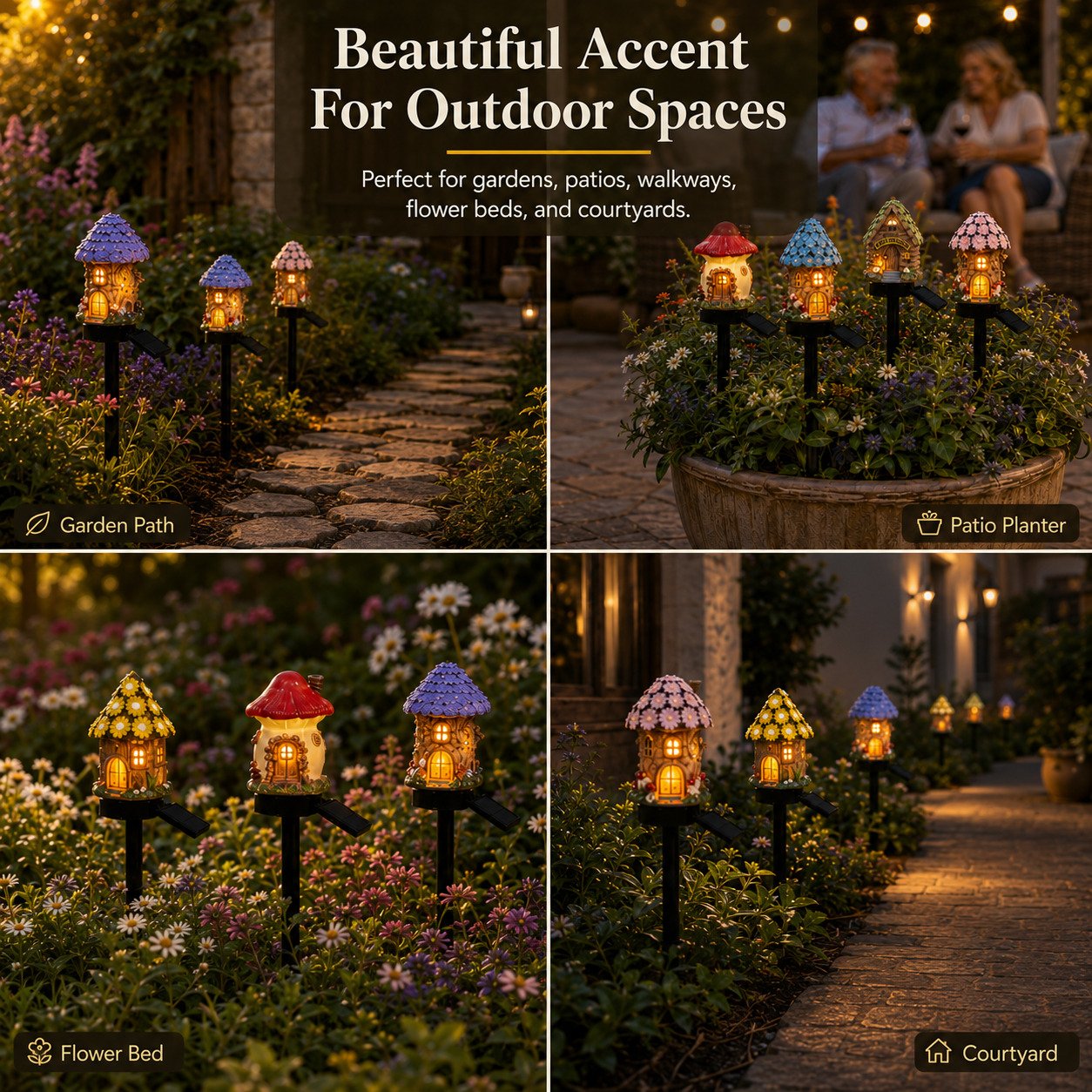 ✨ Solar Mushroom Cottage Garden Light – Warm Fairy-Tale Glow for Flower Beds