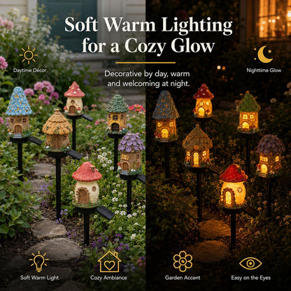 ✨ Solar Mushroom Cottage Garden Light – Warm Fairy-Tale Glow for Flower Beds