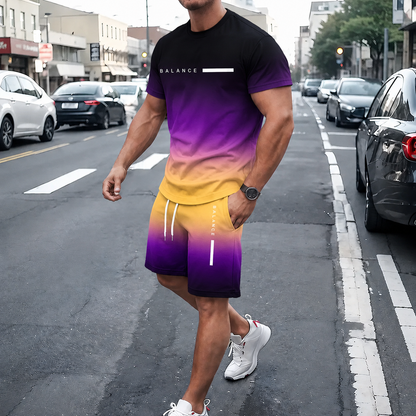 49%off⚡ Men’s Gradient Short Sleeve Tracksuit 2-Piece Set
