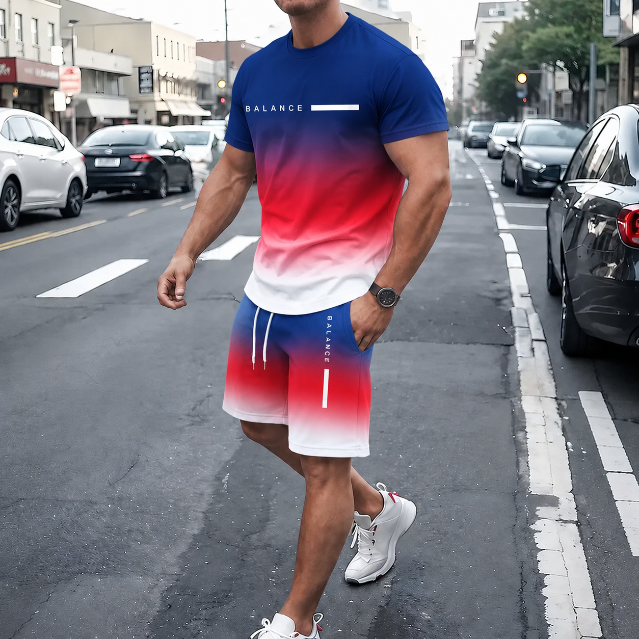 49%off⚡ Men’s Gradient Short Sleeve Tracksuit 2-Piece Set