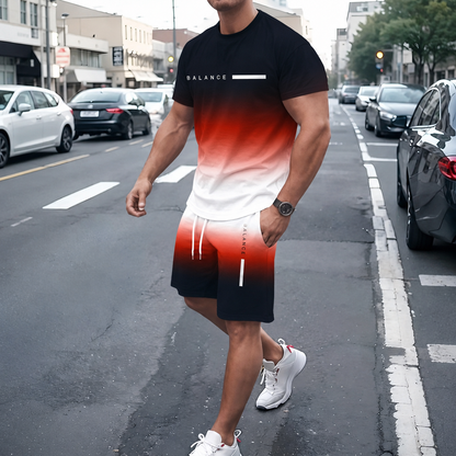 49%off⚡ Men’s Gradient Short Sleeve Tracksuit 2-Piece Set
