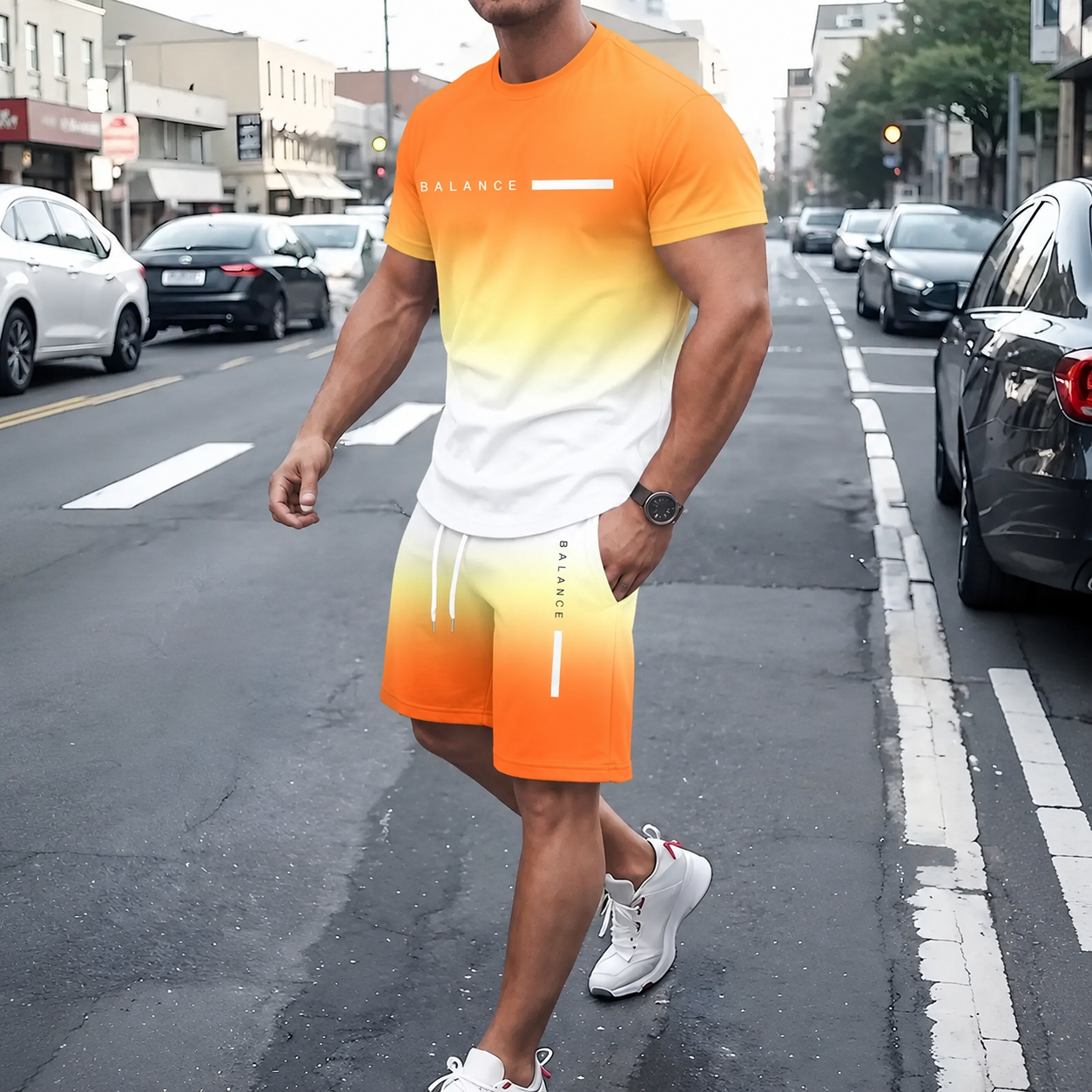49%off⚡ Men’s Gradient Short Sleeve Tracksuit 2-Piece Set