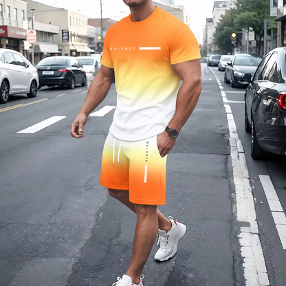 49%off⚡ Men’s Gradient Short Sleeve Tracksuit 2-Piece Set