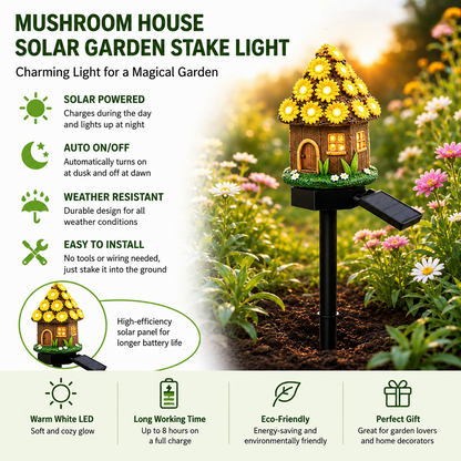 ✨ Solar Mushroom Cottage Garden Light – Warm Fairy-Tale Glow for Flower Beds