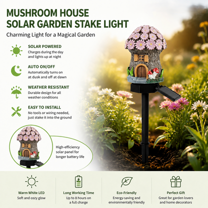 ✨ Solar Mushroom Cottage Garden Light – Warm Fairy-Tale Glow for Flower Beds