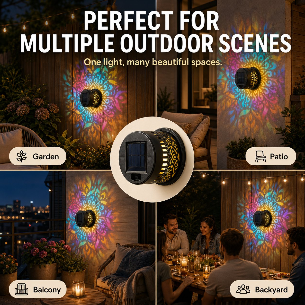 🌈 Mandala Solar Wall Lamp – Magical Patio Night Ambience✨
