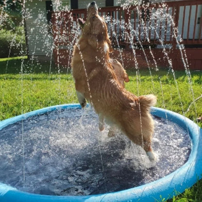 🐶Foldable Dog Swimming Pool with Water Sprayer – Cooling Paddling Mat for Garden, Patio & Summer Play Days