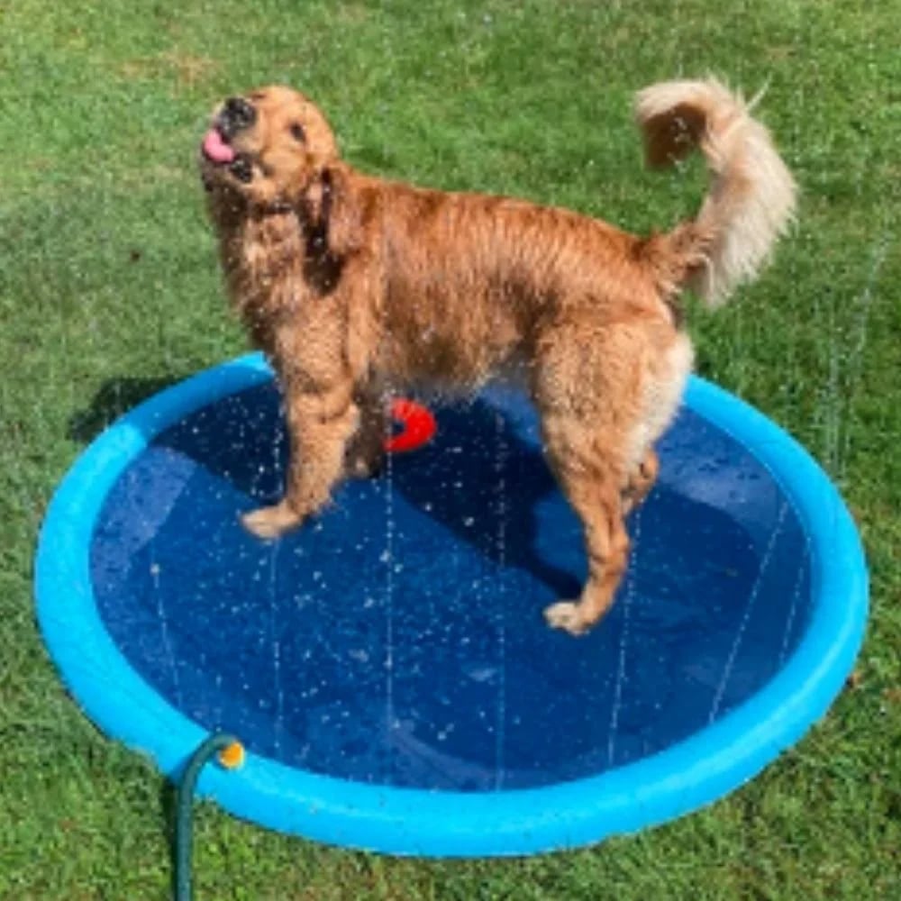 🐶Foldable Dog Swimming Pool with Water Sprayer – Cooling Paddling Mat for Garden, Patio & Summer Play Days